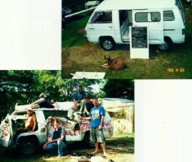 For AJ's 18th birthday, Dad let partygoers (mostly tenants) hit this old van with a sledgehammer - for a fee of course